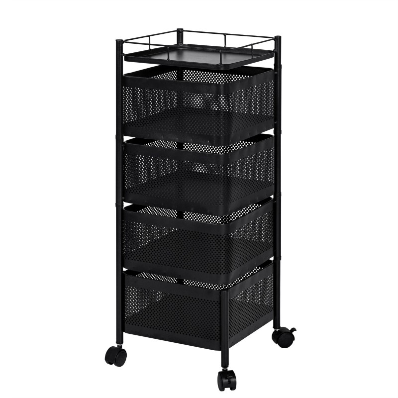 Carro auxiliar metálico con ruedas y 4 cestas plegables ahorra espacio | Carrito cocina verdulero frutero | Estantería