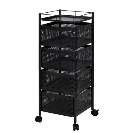Carro auxiliar metálico con ruedas y 4 cestas plegables ahorra espacio | Carrito cocina verdulero frutero | Estantería