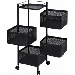 Carro auxiliar metálico con ruedas y 4 cestas plegables ahorra espacio | Carrito cocina verdulero frutero | Estantería