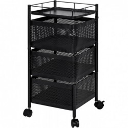 Carro auxiliar metálico con ruedas y 3 cestas plegables ahorra espacio | Carrito cocina verdulero frutero | Estantería