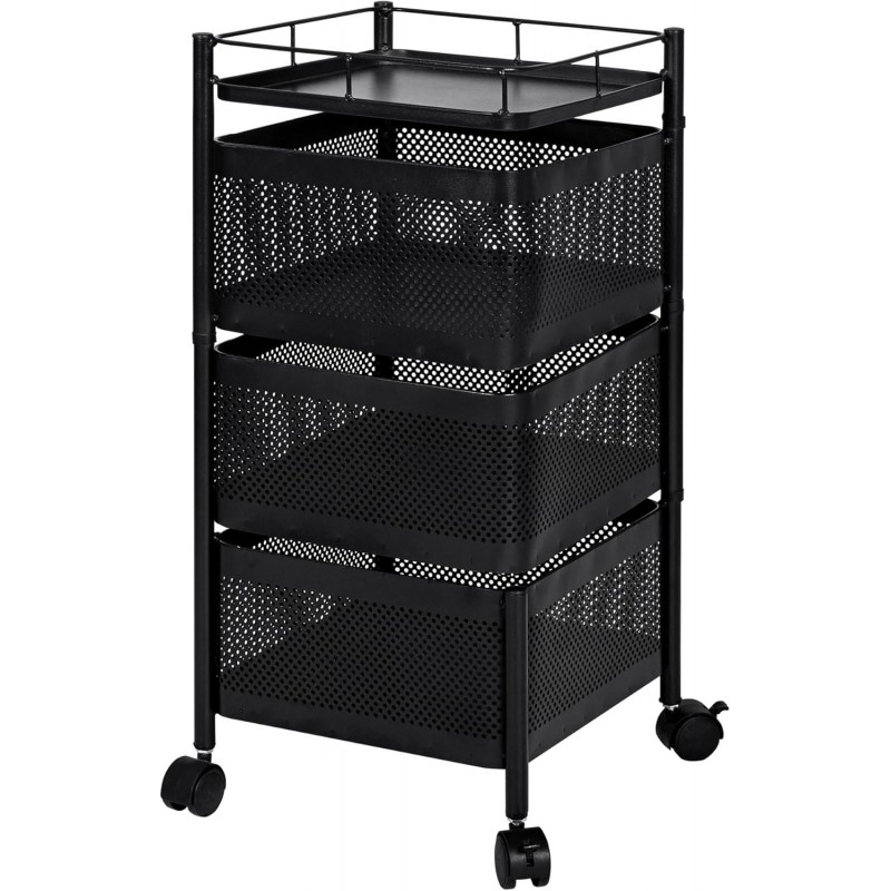Carro auxiliar metálico con ruedas y 3 cestas plegables ahorra espacio | Carrito cocina verdulero frutero | Estantería