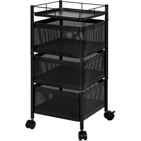 Carro auxiliar metálico con ruedas y 3 cestas plegables ahorra espacio | Carrito cocina verdulero frutero | Estantería