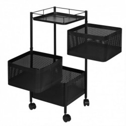 Carro auxiliar metálico con ruedas y 3 cestas plegables ahorra espacio | Carrito cocina verdulero frutero | Estantería