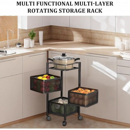 Carro auxiliar metálico con ruedas y 3 cestas plegables ahorra espacio | Carrito cocina verdulero frutero | Estantería