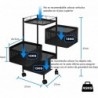 Carro auxiliar metálico con ruedas y 3 cestas plegables ahorra espacio | Carrito cocina verdulero frutero | Estantería