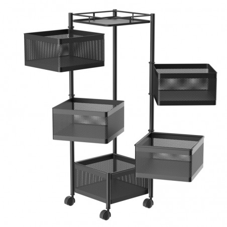Carro auxiliar metálico con ruedas y 5 cestas plegables ahorra espacio | Carrito cocina verdulero frutero | Estantería