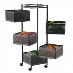 Carro auxiliar metálico con ruedas y 5 cestas plegables ahorra espacio | Carrito cocina verdulero frutero | Estantería