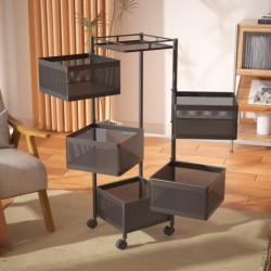 Carro auxiliar metálico con ruedas y 5 cestas plegables ahorra espacio | Carrito cocina verdulero frutero | Estantería