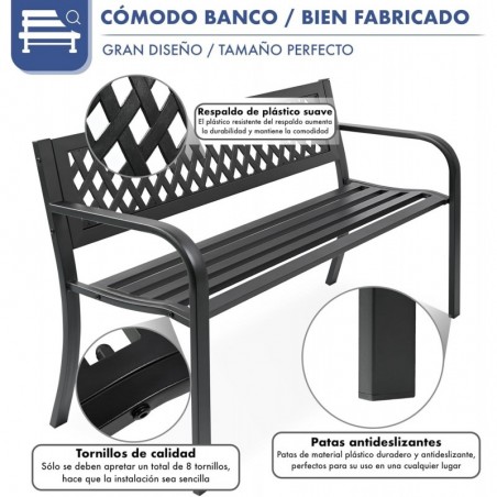 Banco de Jardín Exterior de Metal 2-3 Plazas | Asiento de Acero Resistente | Ideal para Terraza, Patio, Porche o Balcón