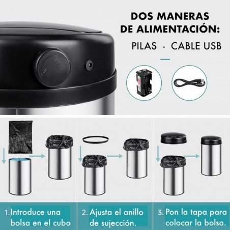 Cubo de Basura Automático T-LOVENDO con Sensor de Movimiento Acero Inoxidable - Apertura Sin Contacto para Cocina y Baño