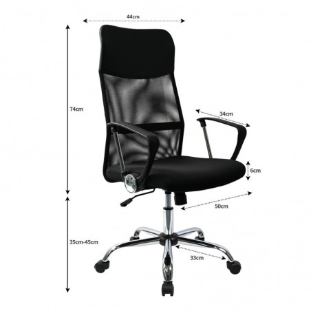 Silla de Oficina Ergonómica con Respaldo Alto de Malla Transpirable y Piel Sintética - Giratoria con Reposabrazos
