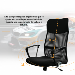 Silla de Oficina ergonómica para Escritorio u Oficina. Respaldo Alto de Malla Transpirable y Piel sintética. Giratoria