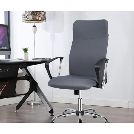 Silla de Oficina Ergonómica con Respaldo Alto de Malla Transpirable y Piel Sintética - Giratoria con Reposabrazos