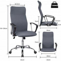 Silla de Oficina Ergonómica con Respaldo Alto de Malla Transpirable y Piel Sintética - Giratoria con Reposabrazos