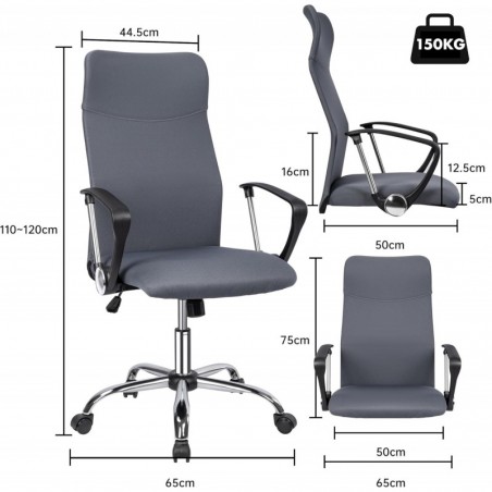 Silla de Oficina Ergonómica con Respaldo Alto de Malla Transpirable y Piel Sintética - Giratoria con Reposabrazos