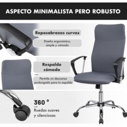Silla de Oficina Ergonómica con Respaldo Alto de Malla Transpirable y Piel Sintética - Giratoria con Reposabrazos