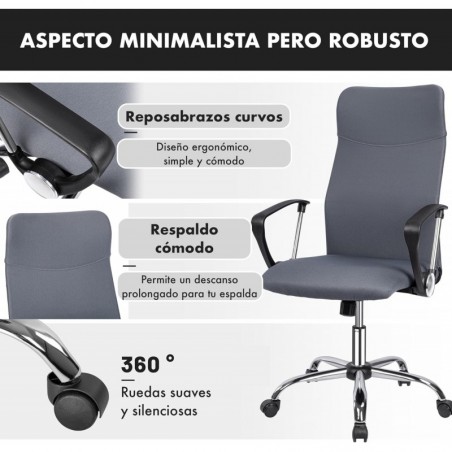 Silla de Oficina Ergonómica con Respaldo Alto de Malla Transpirable y Piel Sintética - Giratoria con Reposabrazos