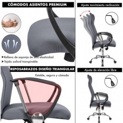 Silla de Oficina Ergonómica con Respaldo Alto de Malla Transpirable y Piel Sintética - Giratoria con Reposabrazos