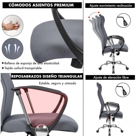 Silla de Oficina Ergonómica con Respaldo Alto de Malla Transpirable y Piel Sintética - Giratoria con Reposabrazos