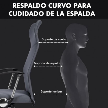 Silla de Oficina Ergonómica con Respaldo Alto de Malla Transpirable y Piel Sintética - Giratoria con Reposabrazos