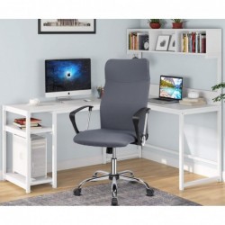 Silla de Oficina Ergonómica con Respaldo Alto de Malla Transpirable y Piel Sintética - Giratoria con Reposabrazos