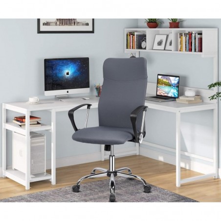 Silla de Oficina Ergonómica con Respaldo Alto de Malla Transpirable y Piel Sintética - Giratoria con Reposabrazos