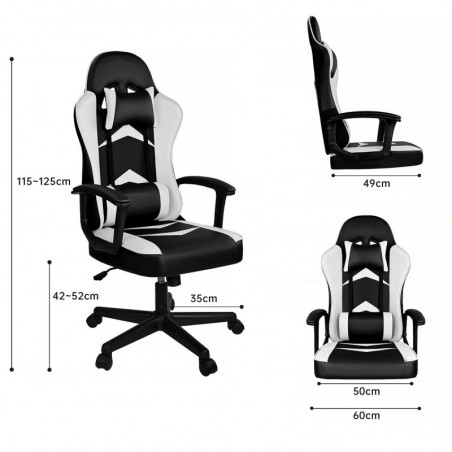 Silla Gaming Ergonómica Reclinable con Cojín Lumbar y Cervical - Respaldo Alto Acolchado y Altura Ajustable con Ruedas
