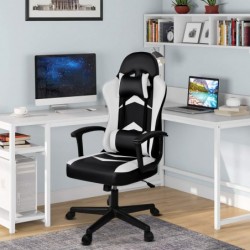 Silla Gaming Ergonómica Reclinable con Cojín Lumbar y Cervical | Respaldo Alto Acolchado | Altura ajustable | Ruedas