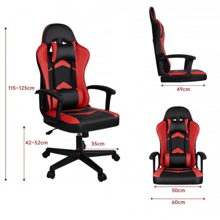 Silla Gaming Ergonómica Reclinable con Cojín Lumbar y Cervical - Respaldo Alto Acolchado y Altura Ajustable con Ruedas