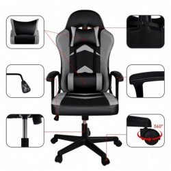 Silla Gaming Ergonómica Reclinable con Cojín Lumbar y Cervical - Respaldo Alto Acolchado y Altura Ajustable con Ruedas