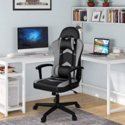 Silla Gaming Ergonómica Reclinable con Cojín Lumbar y Cervical - Respaldo Alto Acolchado y Altura Ajustable con Ruedas