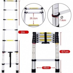 Escalera Telescópica de Aluminio Extensible y Plegable | Compacta, Ligera, Portátil y Antideslizante | Ideal para Casa