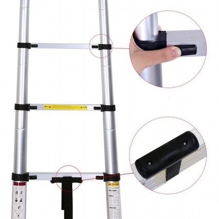 Escalera Telescópica de Aluminio Extensible y Plegable - Compacta, Ligera, Portátil y Antideslizante para Casa