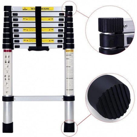 Escalera Telescópica de Aluminio Extensible y Plegable - Compacta, Ligera, Portátil y Antideslizante para Casa