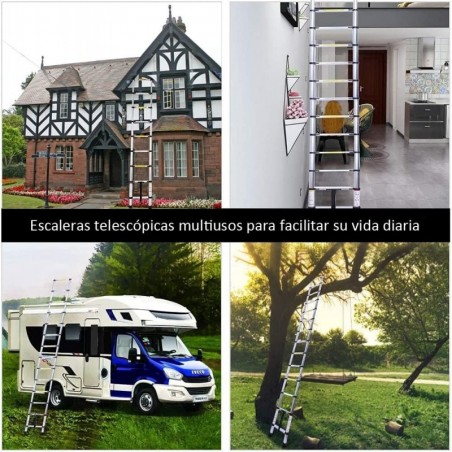 Escalera Telescópica de Aluminio Extensible y Plegable - Compacta, Ligera, Portátil y Antideslizante para Casa