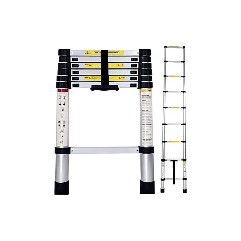 Escalera Telescópica de Aluminio Extensible y Plegable - Compacta, Ligera, Portátil y Antideslizante para Casa