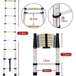 Escalera Telescópica de Aluminio Extensible y Plegable - Compacta, Ligera, Portátil y Antideslizante para Casa