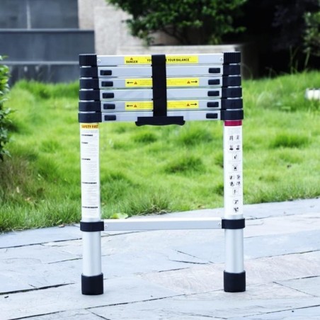 Escalera Telescópica de Aluminio Extensible y Plegable - Compacta, Ligera, Portátil y Antideslizante para Casa