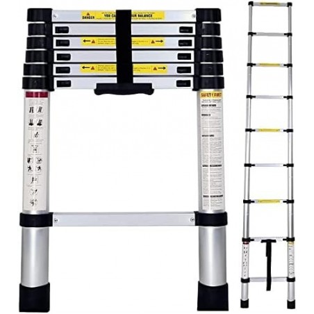 Escalera Telescópica de Aluminio Extensible y Plegable - Compacta, Ligera, Portátil y Antideslizante para Casa