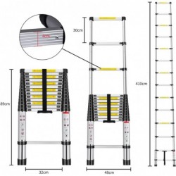 Escalera Telescópica de Aluminio Extensible y Plegable - Compacta, Ligera, Portátil y Antideslizante para Casa