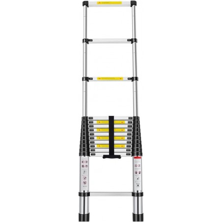 Escalera Telescópica de Aluminio Extensible y Plegable - Compacta, Ligera, Portátil y Antideslizante para Casa