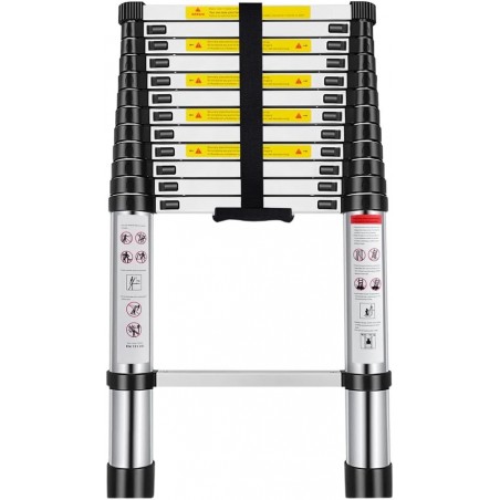 Escalera Telescópica de Aluminio Extensible y Plegable - Compacta, Ligera, Portátil y Antideslizante para Casa