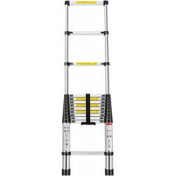 Escalera Telescópica de Aluminio Extensible y Plegable - Compacta, Ligera, Portátil y Antideslizante para Casa