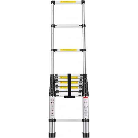 Escalera Telescópica de Aluminio Extensible y Plegable - Compacta, Ligera, Portátil y Antideslizante para Casa