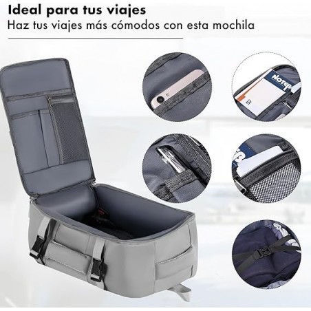 Mochila de Viaje para Cabina de Avión 40x20x25 cm 20L - Equipaje de Mano Bajo el Asiento con Puerto USB para Ryanair