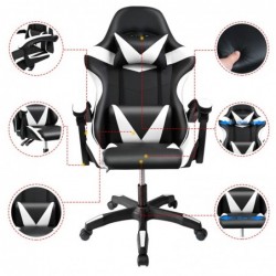 Silla Gaming Ergonómica Reclinable con Cojín Lumbar y Cervical | Altura Ajustable, Reposabrazos Acolchados, Ruedas 360°