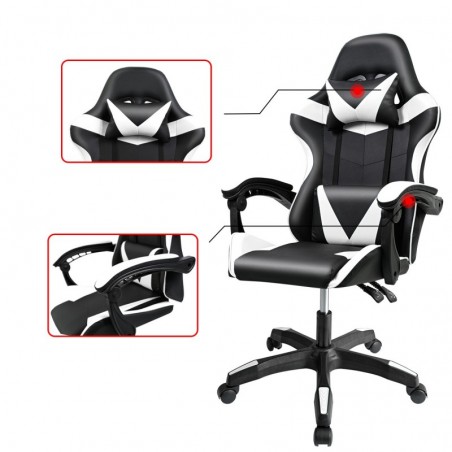 Silla Gaming Ergonómica Reclinable con Cojín Lumbar y Cervical - Altura Ajustable y Reposabrazos Acolchados