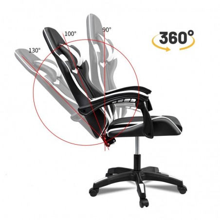 Silla Gaming Ergonómica Reclinable con Cojín Lumbar y Cervical - Altura Ajustable y Reposabrazos Acolchados