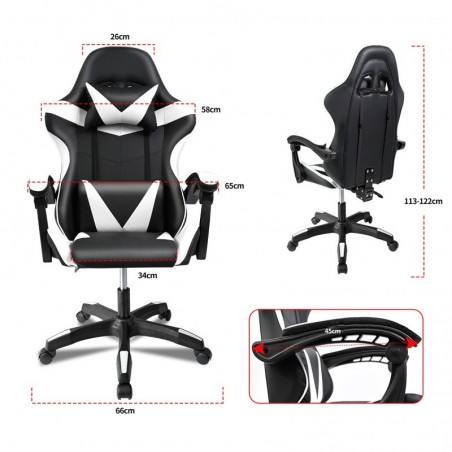 Silla Gaming Ergonómica Reclinable con Cojín Lumbar y Cervical - Altura Ajustable y Reposabrazos Acolchados