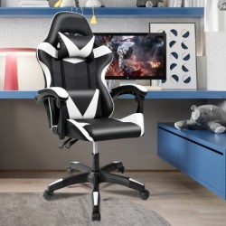 Silla Gaming Ergonómica Reclinable con Cojín Lumbar y Cervical | Altura Ajustable, Reposabrazos Acolchados, Ruedas 360°